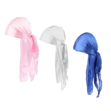 3шт унисекс шелковистая кепка Durag повязка на голову пиратская шляпа от выпадения волос белый+синий+розовый