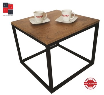 STOLIK KAWOWY LOFT alu 40x40x41,8 dąb WYBÓR KOLORU BLATU!Blat na profilach!