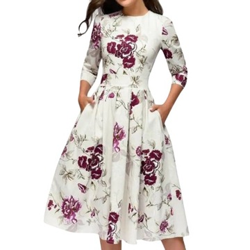Biała sukienka ze wzorem kwiaty XXL 44