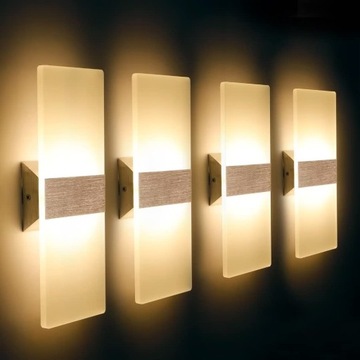 KINKIET ŚCIENNY Lampa nowoczesny LED AKRYL 12W Ciepłe światło 4szt