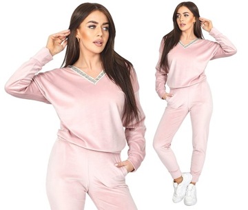 Piękny WELUROWY KOMPLET Damski Bluza Spodnie 4XL