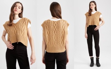 3E5A07 P19 DEFACTO KAMIZELKA BRĄZOWA KNIT XS