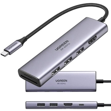 UGREEN ADAPTER HUB USB-C - 3x USB 3.2 HDMI 4K 60Hz 4K CZYTNIK KART SD TF