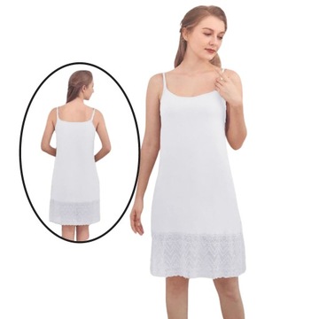 HALKA DAMSKA BIAŁA KORONKOWA Z KORONKĄ POD SUKIENKĘ NA RAMIĄCZKACH L/XL
