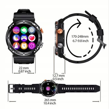 SMARTWATCH МУЖСКИЕ СПОРТИВНЫЕ ЧАСЫ С BLUETOOTH, ЧЕРНЫЕ