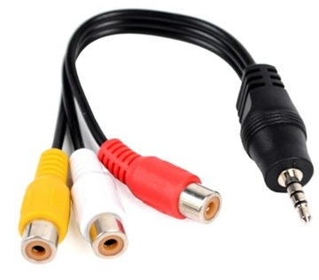 PRZEJŚCIÓWKA JACK 3,5MM 4P NA RCA 3X CHINCH AUDIO VIDEO STEREO 18CM