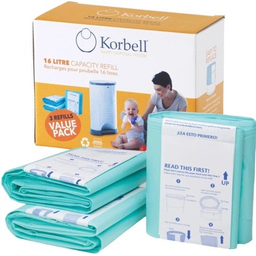 KORBELL WKŁADY NA ZUŻYTE PIELUCHY WORKI DO KOSZA 16L 3 SZTUKI