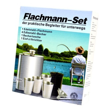 Набор фляга 210 мл, стаканы, воронка, INOX металл