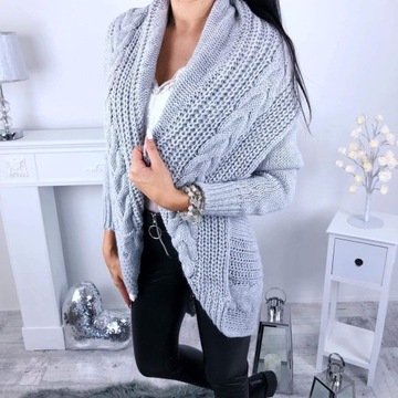 CIEPŁY KARDIGAN NARZUTKA SWETER WARKOCZ -- KOLORY