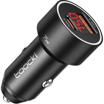 Super SZYBKA ładowarka samochodowa TOOCKI USB / USB-C 75W QC PD + MIERNIK
