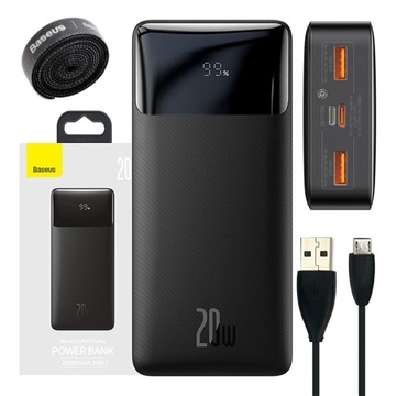 BASEUS ЕМКОСТЬ БОЛЬШОЙ БЫСТРЫЙ POWERBANK 20000 МАЧ QC 20 Вт POWER BANK USB A USB-C