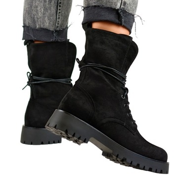 Wysokie buty zimowe damskie czarne gruba podeszwa