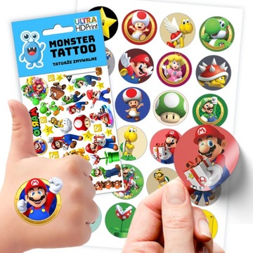 ZESTAW NAKLEJKI + TATUAŻE DLA DZIECI DZIECIĘCE SUPER MARIO BROS JAKOŚĆ