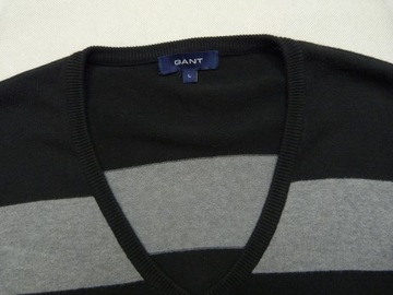 GANT męski bawełniany szaro czarny sweter V-Neck premium w pasy L