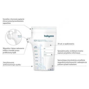 BABYONO Woreczki do przechowywania pokarmu 180ml 30szt