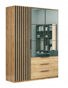 Szafa loftowa SORENTO 150cm lustro, lamele DĄB CRAFT ZŁOTY / CZARNY