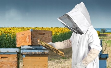 KOMBINEZON PSZCZELARSKI PSZCZELARSKA XL Z ODPINANY KAPELUSZ + XXL RĘKAWICE