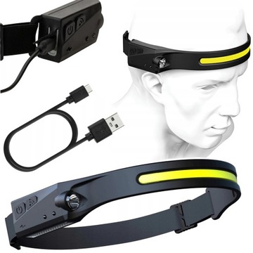 MOCNA LATARKA CZOŁOWA LED AKUMULATOROWA REFLEKTOR NA GŁOWĘ COB USB CZOŁÓWKA