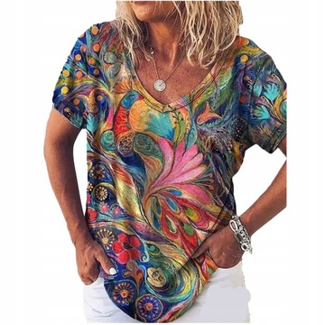 ELEGANCKA KOBIECA BLUZKA T-SHIRT NADRUK ABSTRAKCJA