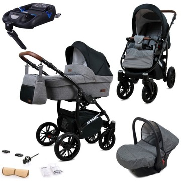 WÓZEK DZIECIĘCY OPTIMAL 4w1 ALUMINIUM+ BAZA ISOFIX