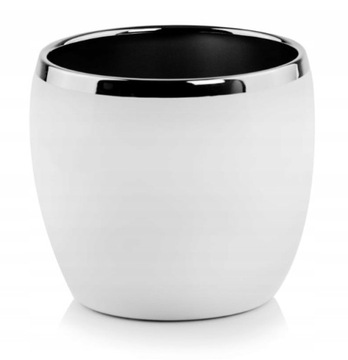 Doniczka osłonka ceramiczna 16,5 cm biała srebrny pasek