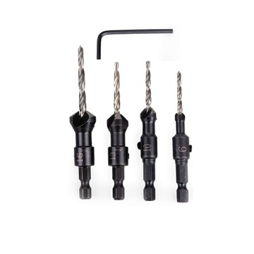 Сверло с фаской по дереву, набор, Сталь М2, 5 шт.