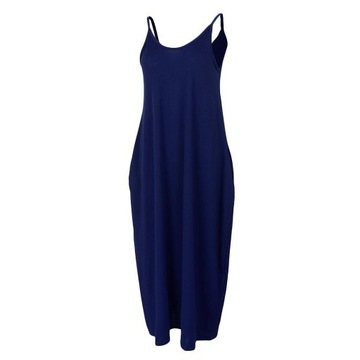 Женское платье макси на тонких бретельках синее