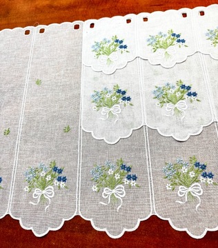 Firanka Kuchnia Biała Zazdrostka Natura Haft Niebieski Kwiatuszek wys 20 cm