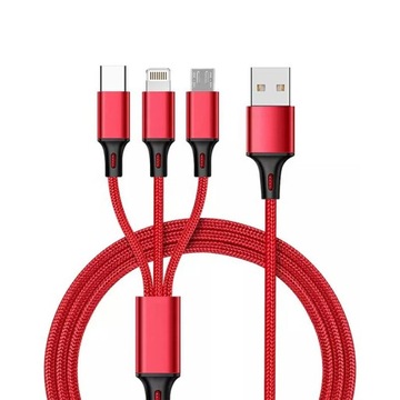 KABEL 3W1 USB MICRO LIGHTNING TYPE-C 1,2M SZYBKI