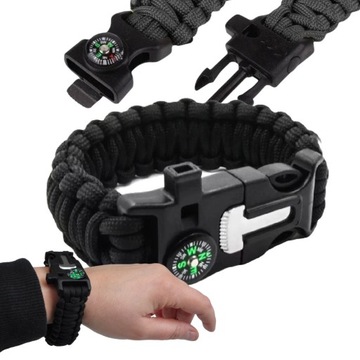 BRANSOLETKA SURVIVAL 5w1 PARACORD KRZESIWO KOMPAS