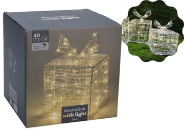 DEKORACJA LED świecący PREZENT z kokardą 20 x 20 x 28 cm TIMER