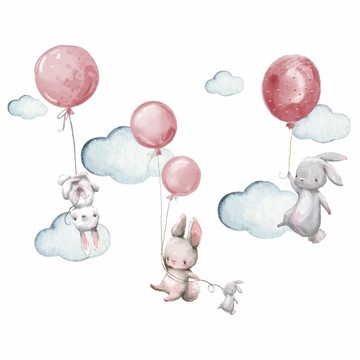 Naklejki na ścianę KRÓLICZKI CHMURKI BALONY dzieci