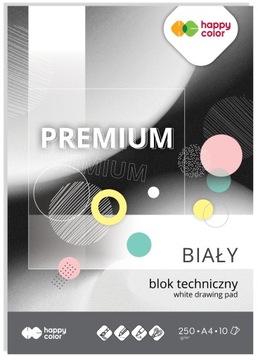 BLOK TECHNICZNY PREMIUM BIAŁY A4, 250G, 10 ARK, HAPPY COLOR