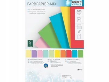 UNITED OFFICE Papier kolorowy w 10 kolorach, DIN A4, 200 kartek