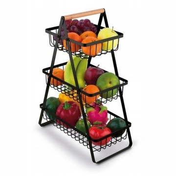 3-ЯРУСНАЯ КОРЗИНА ДЛЯ ФРУКТОВ, ЧЕРНЫЙ ЦВЕТ, ПОДСТАВКА, МЕТАЛЛИЧЕСКАЯ КОРЗИНА