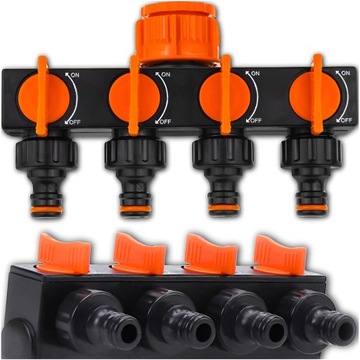 ROZDZIELACZ OGRODOWY DO WODY 4-DROŻNY Z ZAWORAMI NA WĄŻ SZYBKOZŁĄCZKA 3/4