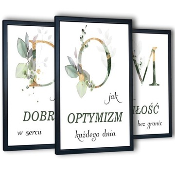 3 obrazy do salonu kuchni DOM napisy różne kolory