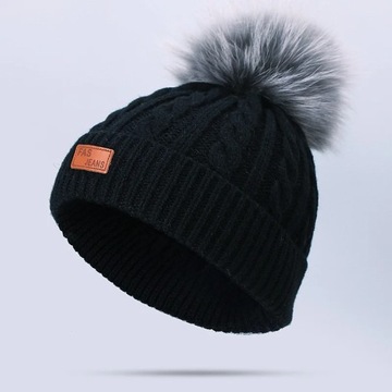 Winter Double Pompon Beanie Hat For Children Knitted Warm Windproof Girls