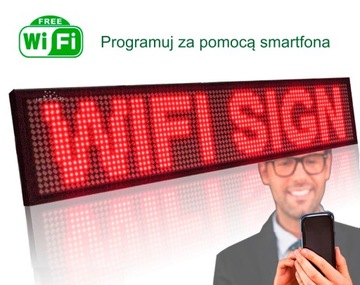 РЕКЛАМНАЯ СВЕТОДИОДНАЯ 100х20 КРАСНАЯ ПАНЕЛЬ - WiFi МОДУЛЬ - УПРАВЛЕНИЕ СО СМАРТФОНА