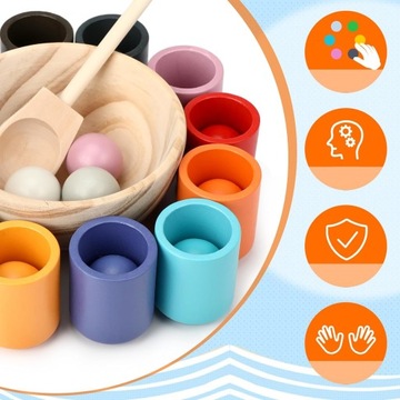 ДЕРЕВЯННЫЕ ИГРУШКИ МОНТЕССОРИ СОРТИРОВОЧНЫЕ ШТАБИЛЬНЫЕ МЯЧИ 12 ШТ 3 СМ