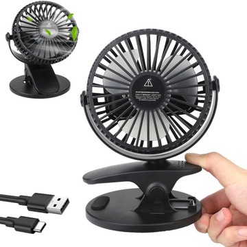 MINI CICHY WENTYLATOR Z KLIPSEM OBRÓT 360° BIURKOWY WIATRAK 1200MAH 3 TRYBY