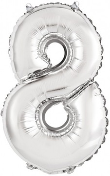BALON CYFERKA 8 cyfra srebrna urodziny srebrny