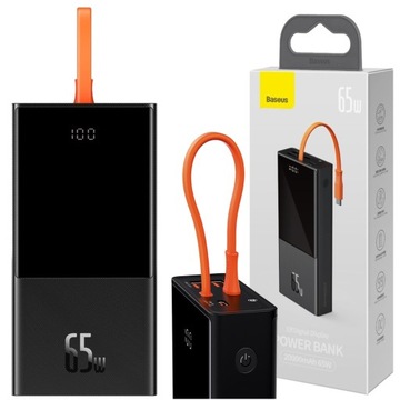 BASEUS POWER BANK 20000MAH 65W USB USB-C PD KABEL
