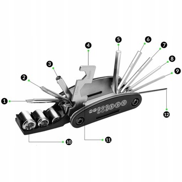 НАБОР КЛЮЧЕВЫХ КЛЮЧЕЙ MULTITOOL ДЛЯ ВЕЛОСИПЕДА 16 В 1 УНИВЕРСАЛЬНЫЙ МНОГОФУНКЦИОНАЛЬНЫЙ