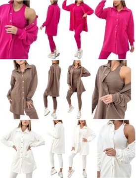 КОМПЛЕКТ ПЛАТЬЯ 3в1 СПОРТИВНЫЙ НАБОР = РУБАШКА + ТОП В РЕБРУСКУ + ЛЕГГИНГИ В РЕЗИНКУ S