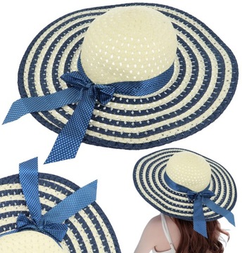 V2 SŁOMKOWY KAPELUSZ DAMSKI PLAŻOWY Z KOKARDĄ KOL