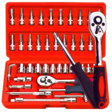 ZESTAW KLUCZY NASADOWYCH KLUCZE NASADOWE BITY GRZECHOTKA ADAPTERY 46 ELEM.