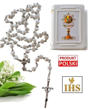 RÓŻANIEC KOMUNIJNY W PUDEŁKU Komunia Perłowy - Serce w Książeczce