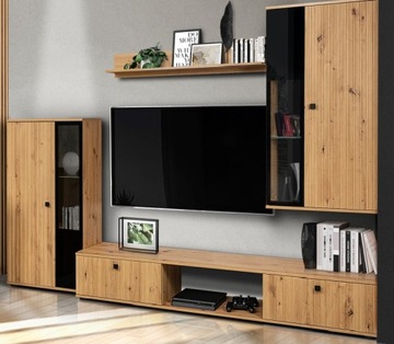 Nowoczesna meblościanka rtv SALVIA lamele witryna Dąb artisan
