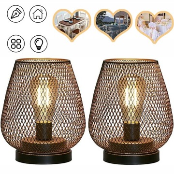 ZESTAW 2 LAMP STOŁOWYCH, METALOWA SIATKA, ZASILANIE BATERYJNE, LAMPA NOCNA